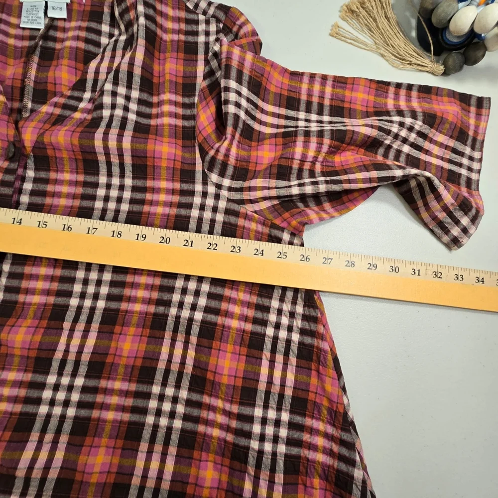 Ulla Popken 1X (16/18) Women's Plaid Button-Down Shirt  Light Weight - Picture 4 of 9